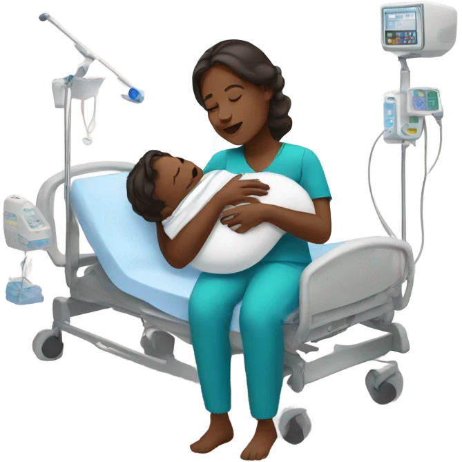 mom with dark skin in the hospital holding newborn baby boy emoji