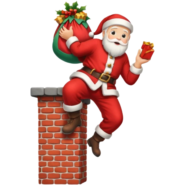 Santa Claus is carrying a bag of presents and climbing down the chimney. emoji