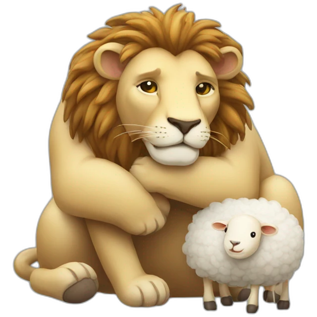 the lion is hugging the sheep emoji
