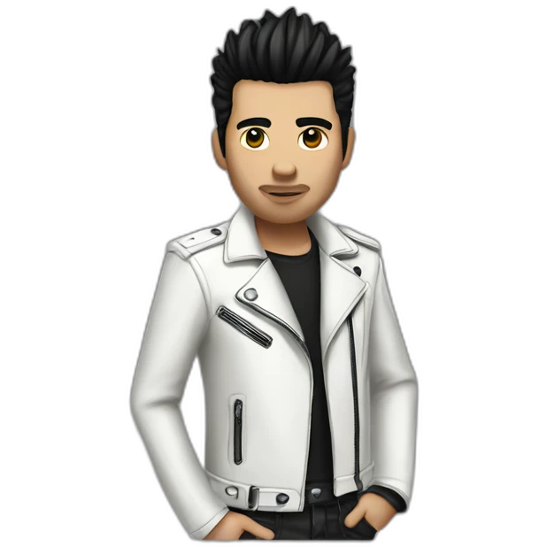 Punk male,dark hair, with white leather jacket with dark hair emoji