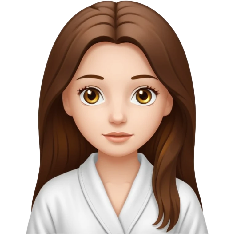 white long brunette hair girl with hazel eyes in a bathrobe  at the spa emoji