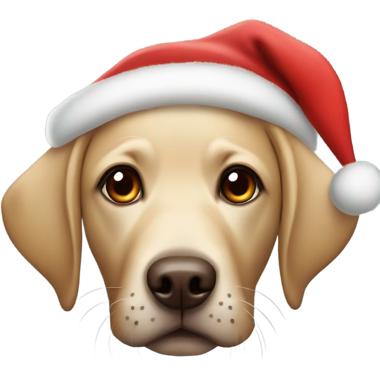 labrador with big brown eyes wearing a floppy santa hat emoji