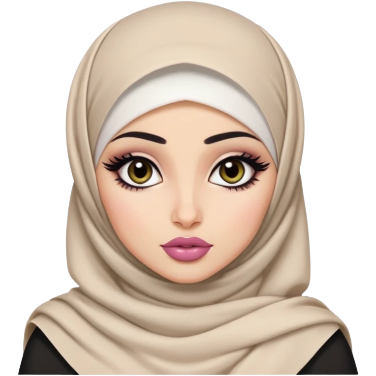 hijabi, pretty big lips, arab clothes, pale skin,  dark eyes, pretty bratz baddie, black eyeliner.  emoji