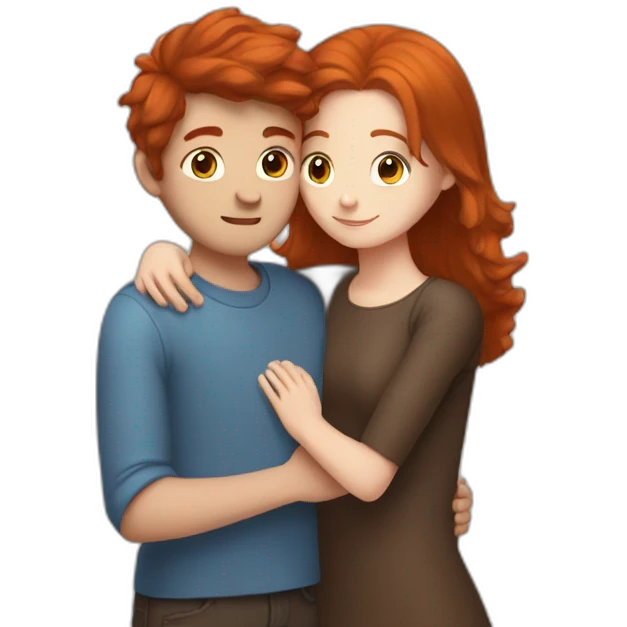 redhead girl hugging chocolate-hair boy emoji