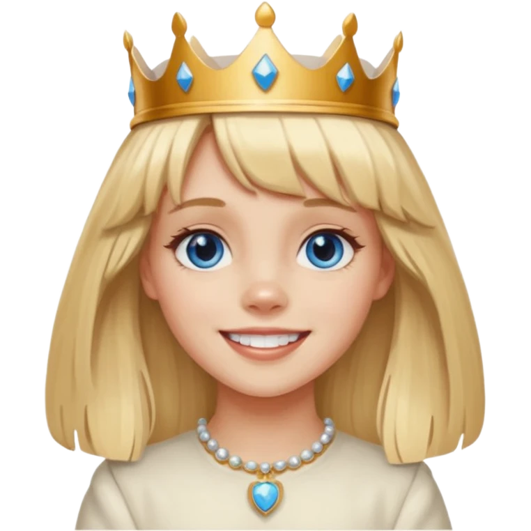 simple Blonde girl with bangs and blue eyes, and a simple crown. giving cockerspaniel energy emoji