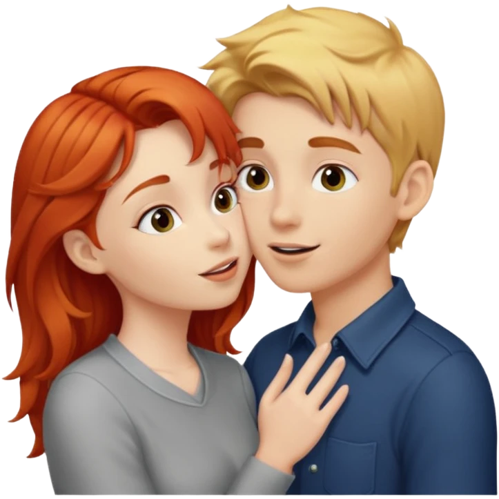 Red hair girl and blonde boy kissing emoji