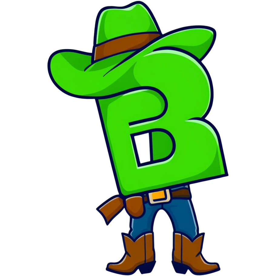 Cowboy character with green cowboy hat and letter R emoji