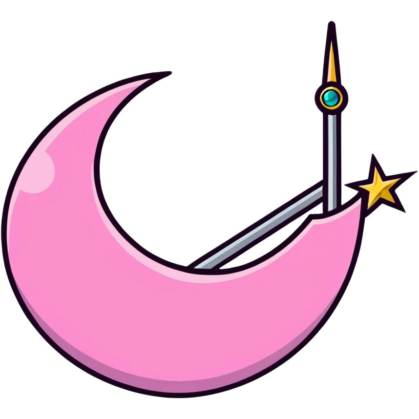 Sailor Moon's Crescent Moon Stick, a pink wand with a gold crescent moon on top and a circular silver gem in the center emoji