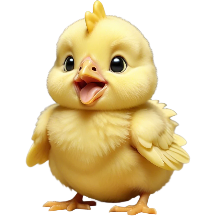 Cinematic Cute Yawning Yellow Baby Chicken Portrait Emoji, Head tilted slightly with a dramatic, wide-open yawn, showcasing a soft, downy yellow coat with little drooping wings, round beady eyes barely open in drowsy contentment, Simplified yet irresistibly adorable features, highly detailed, glowing with a soft, cozy glow, high shine, relaxed yet expressive, stylized with a touch of whimsical charm, bright and endearing, soft glowing outline, capturing the essence of a sleepy yet affectionate chick, so drowsy it feels like it could stretch out of the screen and curl up for a nap! emoji