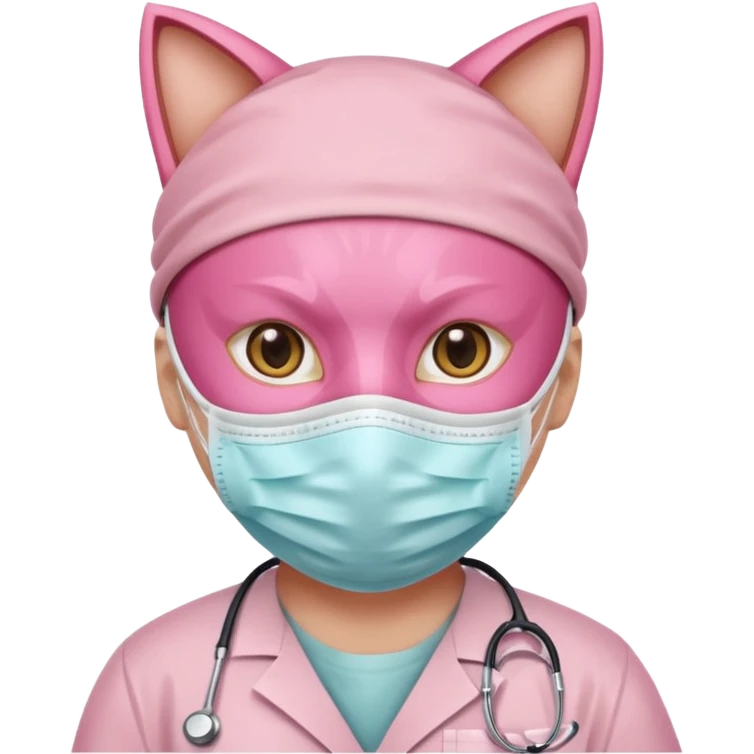 pink doctor cat, surgeon mask emoji