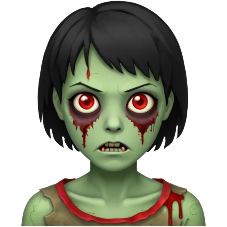 Uma zumbi de pele verde cabelo chanel todo preto bagunçado sem cabelo verde emoji