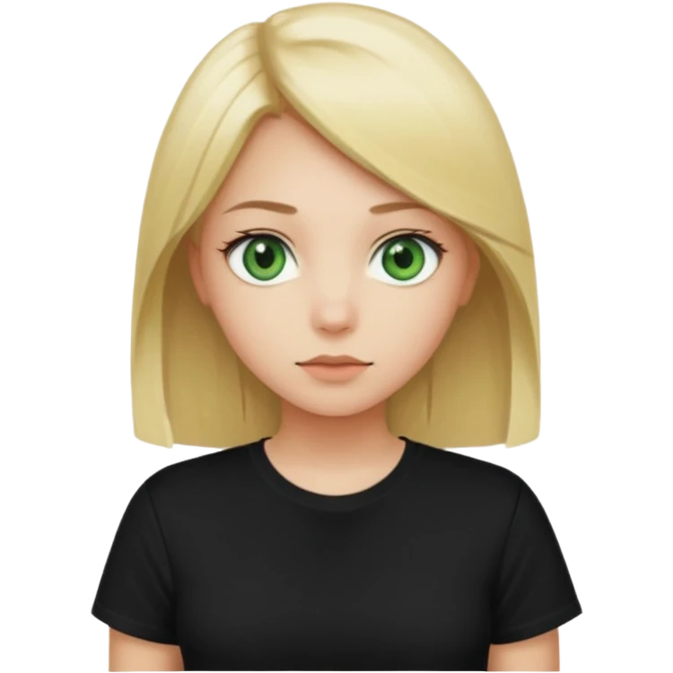 Girl with green eyes, blonde with straight hair to the chest in a black t-shirt emoji