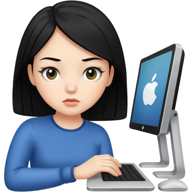 black hair girl with white skin with a computer emoji