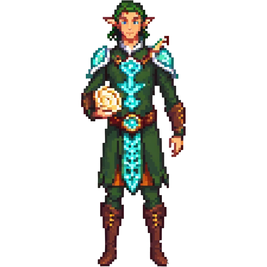 elf male Short wetsuit-style garb, glowing runes on skin, holding a conch horn. emoji