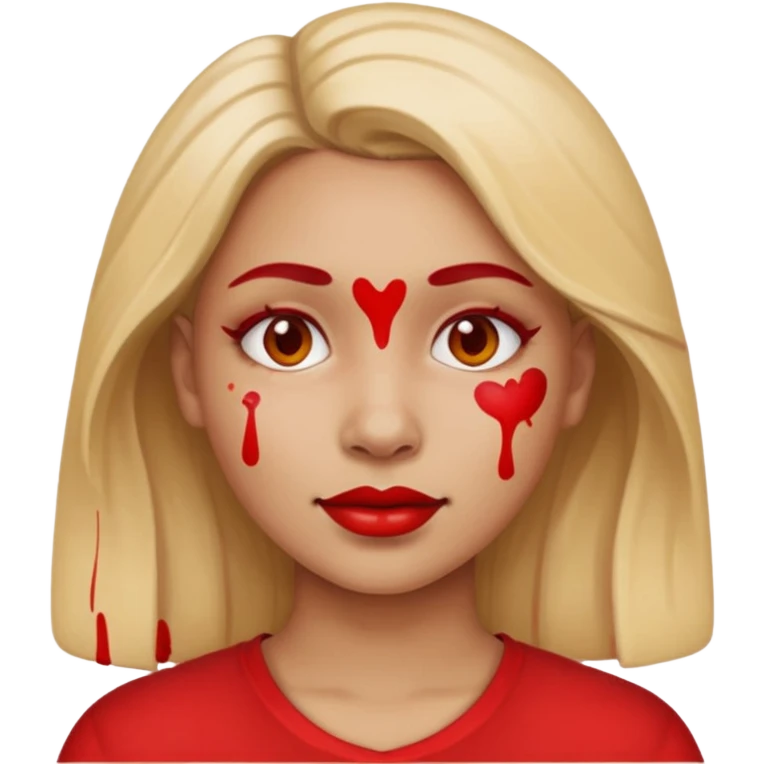 woman with red paint on her face, apple style emoji emoji