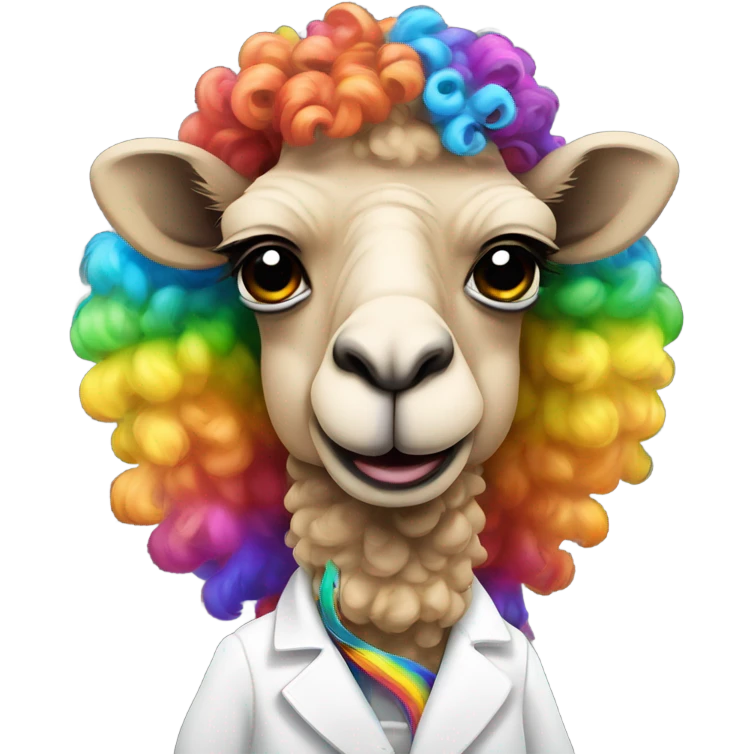 gay camel with rainbow curly hair in a white coat emoji
