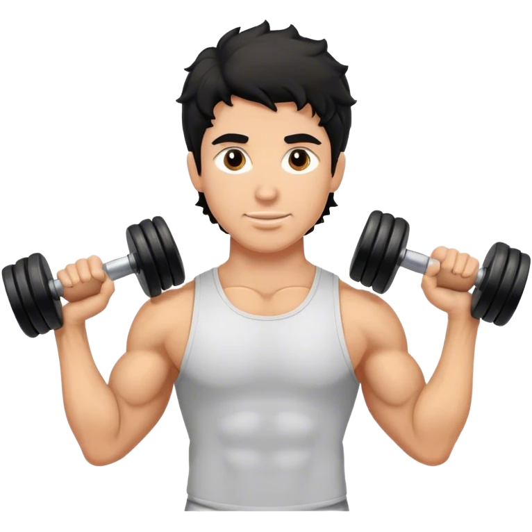 caucasian black haired wavy gym guy with dumbells emoji