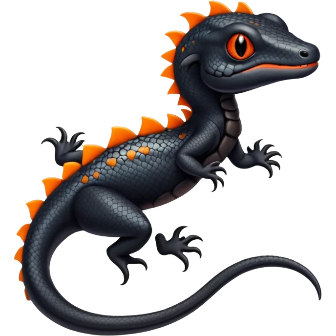 A black Salandit-newt-hybrid-Fakémon-creature with orange belly emoji