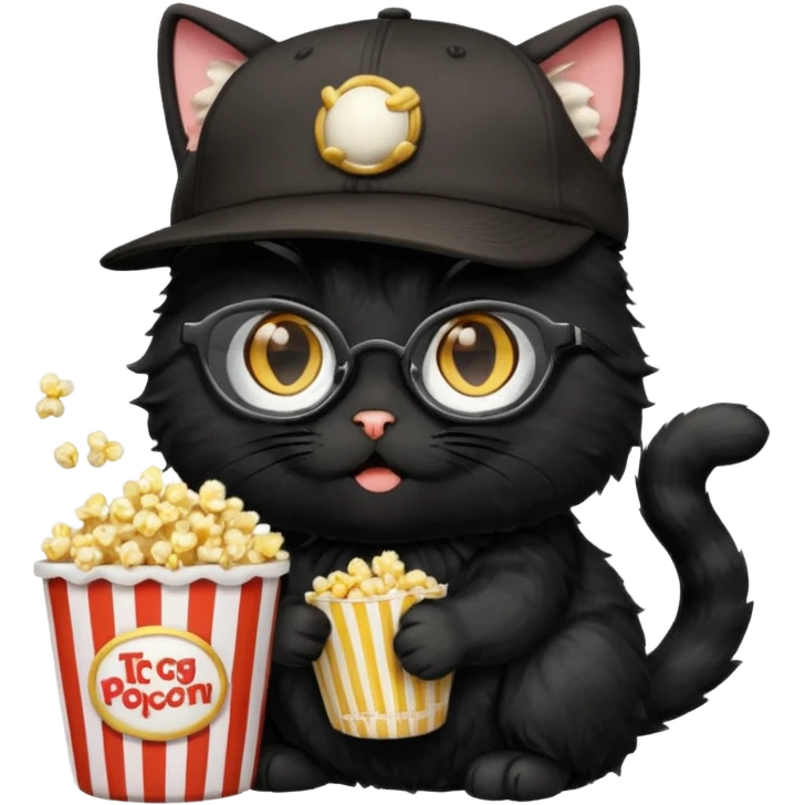 balck cat with with rapper popcorn with opticals emoji