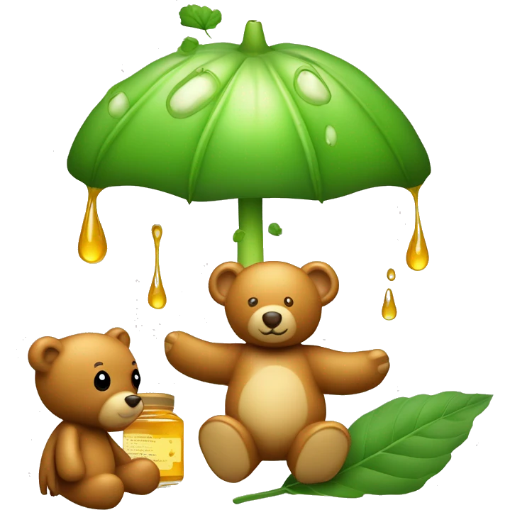 a falling light green leave with honey a fly agaric and a teddy bear emoji