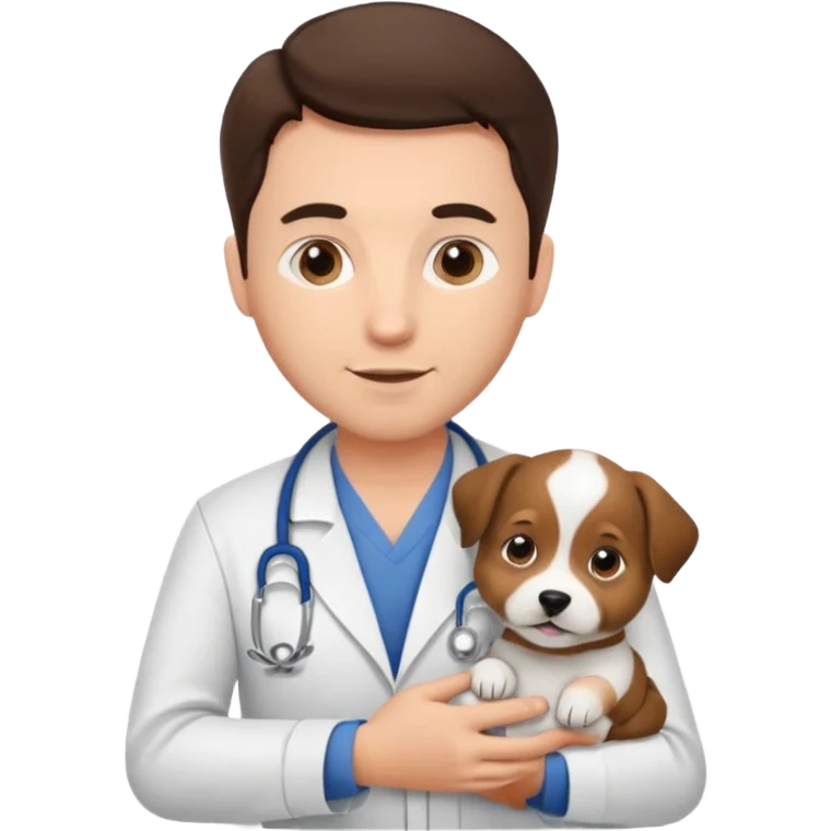 brunette man veterinarian with puppy emoji