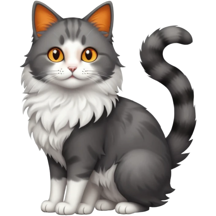 full body half dark grey and half white cat with white front legs emoji