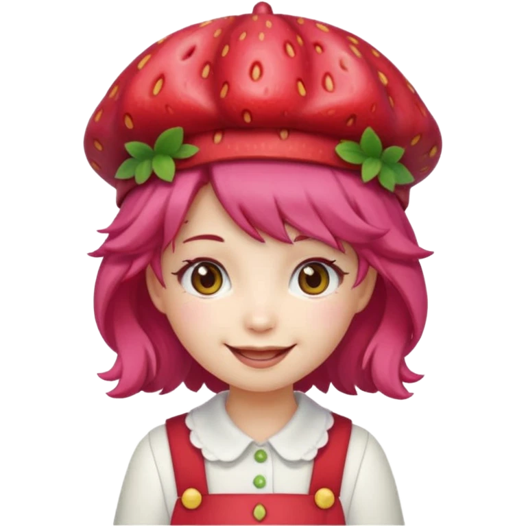 Cute ai emoji girl strawberry hair, and shortcake Berry hat, kawaii emoji