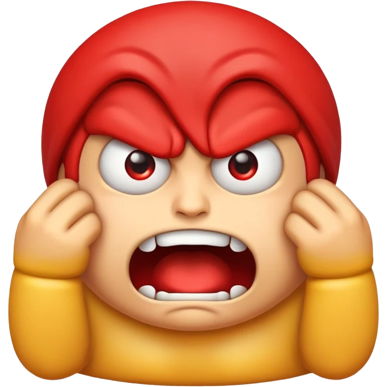 An emoji with an angry face choking itself
 emoji