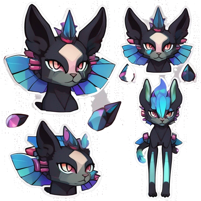 cool punk kawaii anime edgy distinguished pretty elegant beautiful fantasy black ethereal fantasy nargacuga-Noivern-sphynx-Quiana-Fakemon collar harness jewels full body emoji