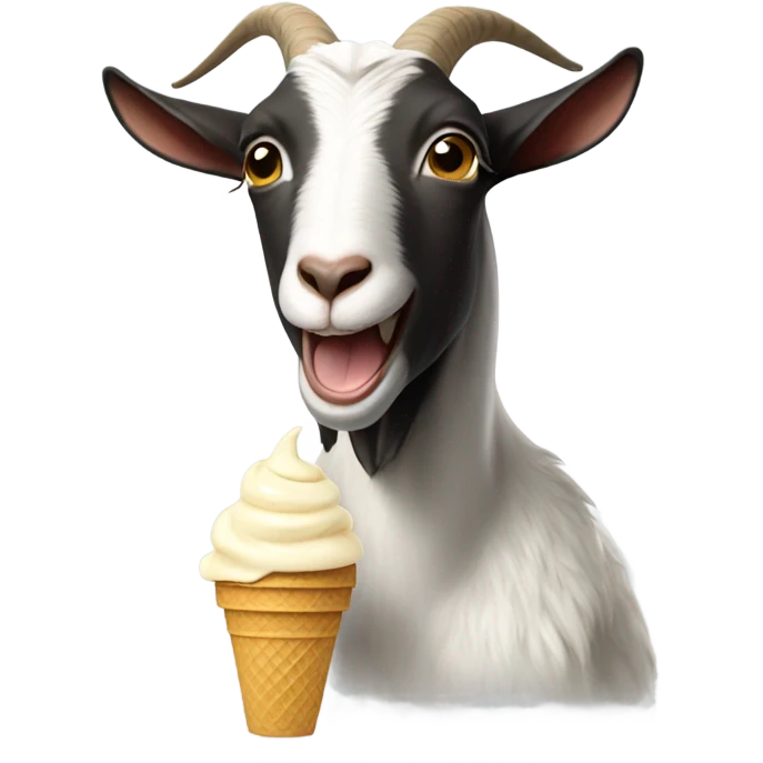 Goat wearing a hoodie and cap while eating icecream emoji