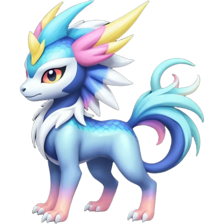Shiny Sunny furry neon colorful scaly painted Asian pastel-gradient Absol-Meloetta-Solgaleo-Luxray-Suicune-fusion emoji