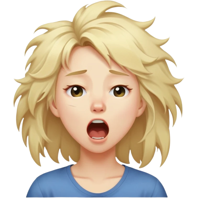 Blonde girl with messy hair with her eyes rolling back while she’s yawning emoji