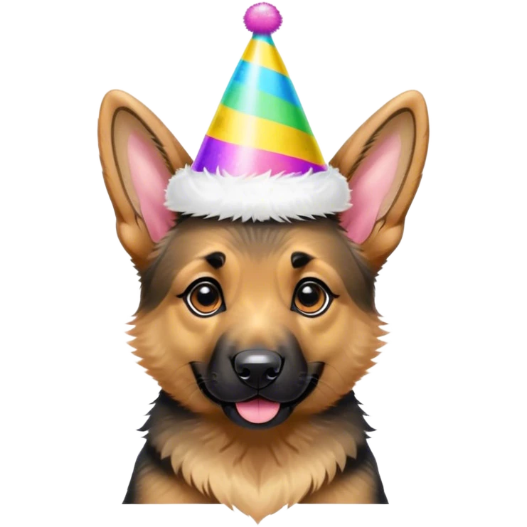 german shepherd puppy with pointy ears and party hat emoji