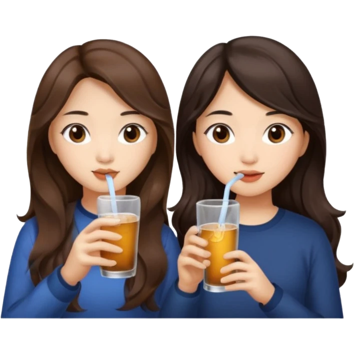 Two girls drinking they’re both Asian but one has wavy brown hair and the other has long straight dark hair emoji