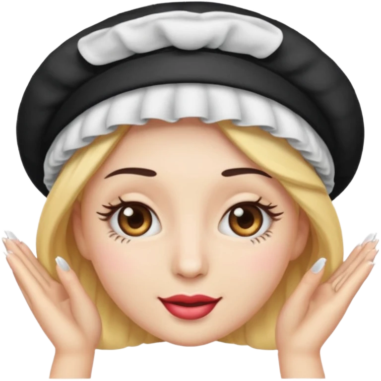A emoji with a bonnet and lashes and nails emoji