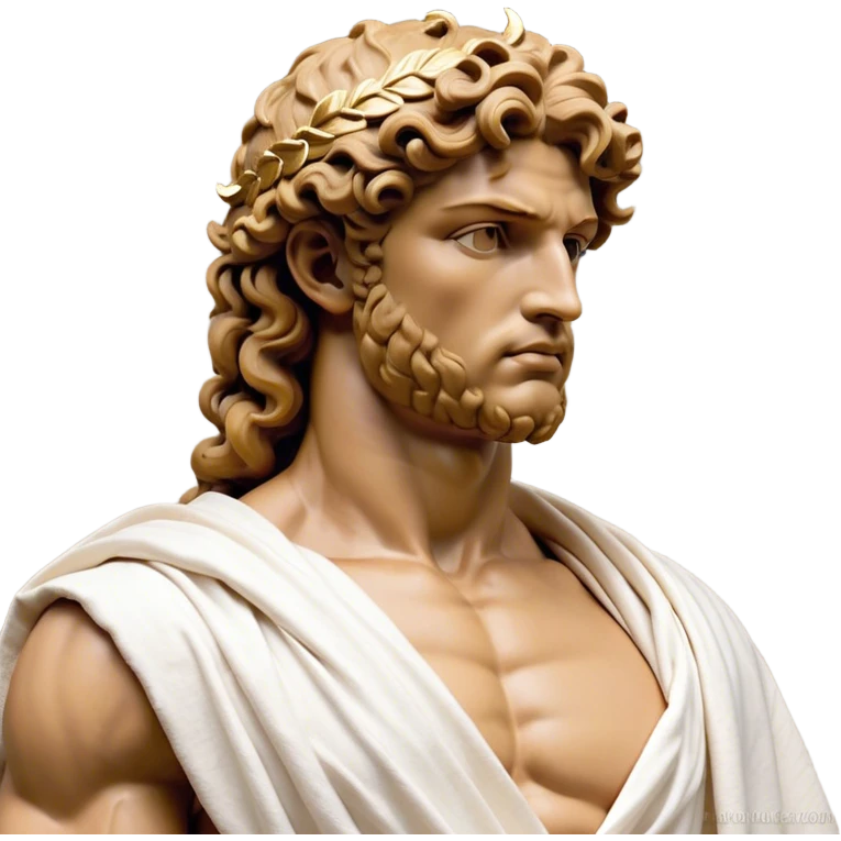 Cinematic Realistic Hercules Portrait, depicted as a classical Greek hero merging the fierce masculinity of Hercules with the refined face of Michelangelo's David. His light tan, chiseled skin glows with timeless strength, and his thick, curly, golden brown hair cascades in natural, sculpted curls reminiscent of a warrior’s mane. Draped in a flowing white robe with delicate golden accents and crowned with a traditional Greek laurel wreath, his intense, determined eyes exude noble might, all rendered under dynamic natural lighting with a mythic, radiant glow. emoji