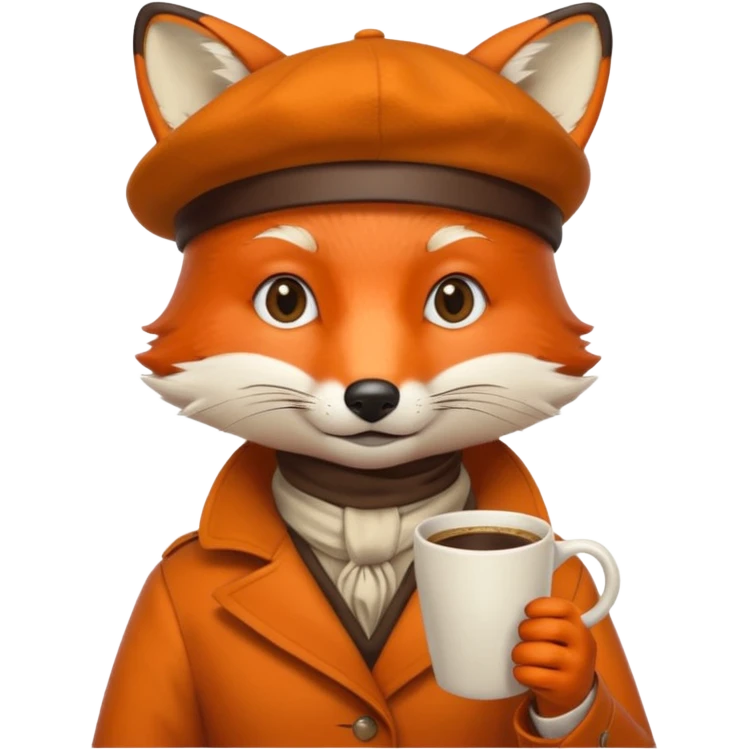 Fox in beret holding coffee cup emoji