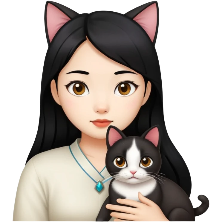 asian girl black hair with siam cat emoji