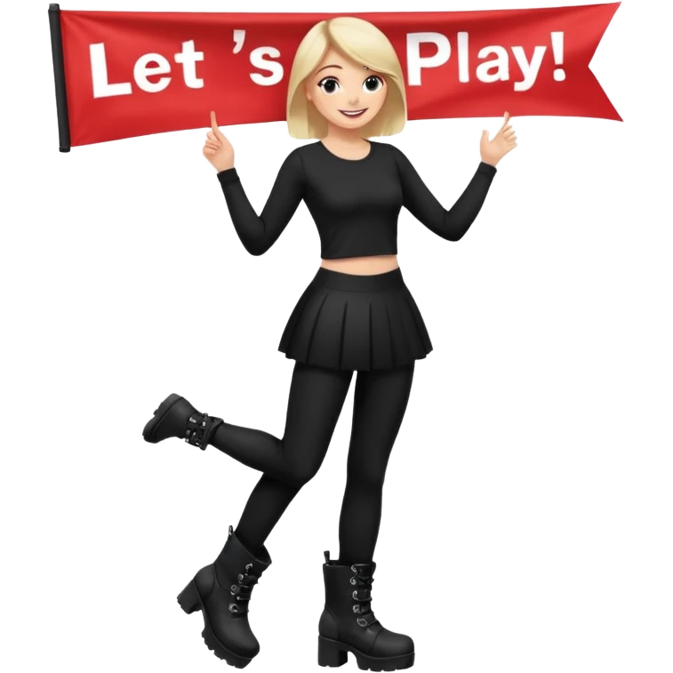 Create a Mistress with platform boots and black leggings and top and a banner : Let’s play emoji