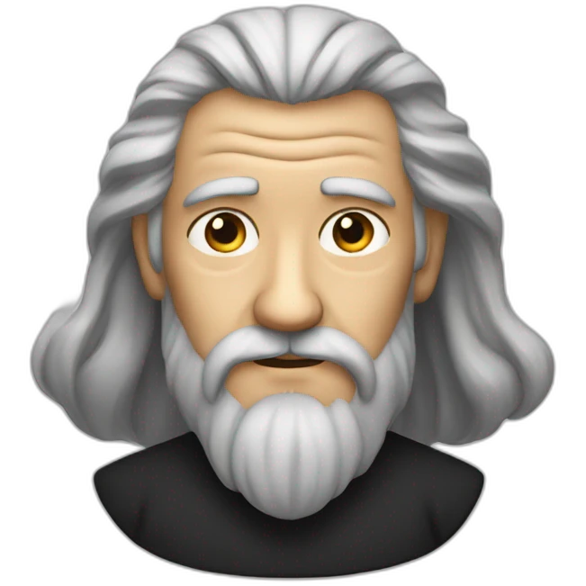 Wise old man with long hair and barbe looks like he knows a lot wearing a black shirt  emoji