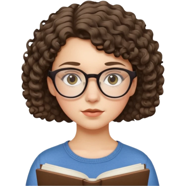 studious white girl, 14, big glasses, short curly hair emoji