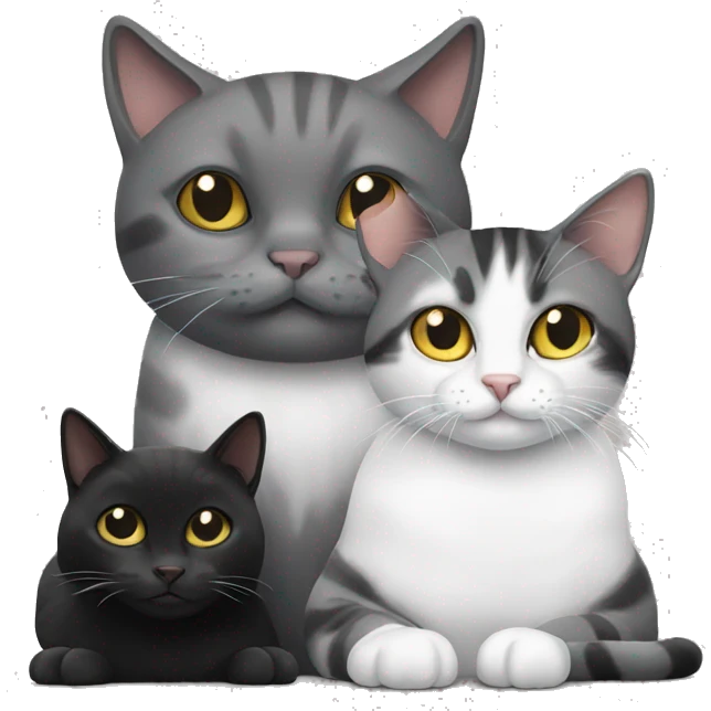 Grey and white cat with black cat emoji