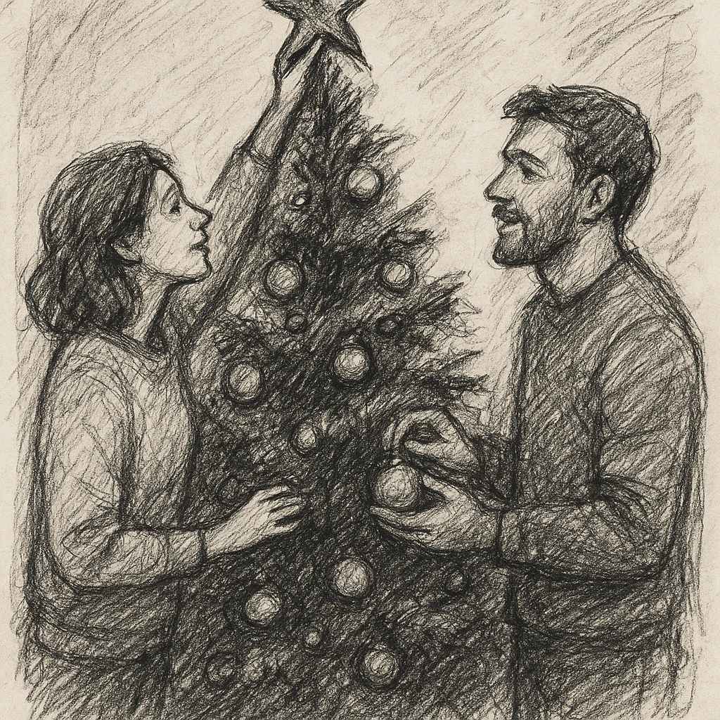 people decorating a Christmas tree emoji