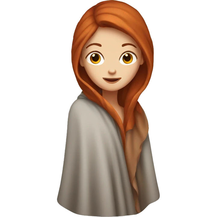 White girl with auburn hair inside blanket emoji