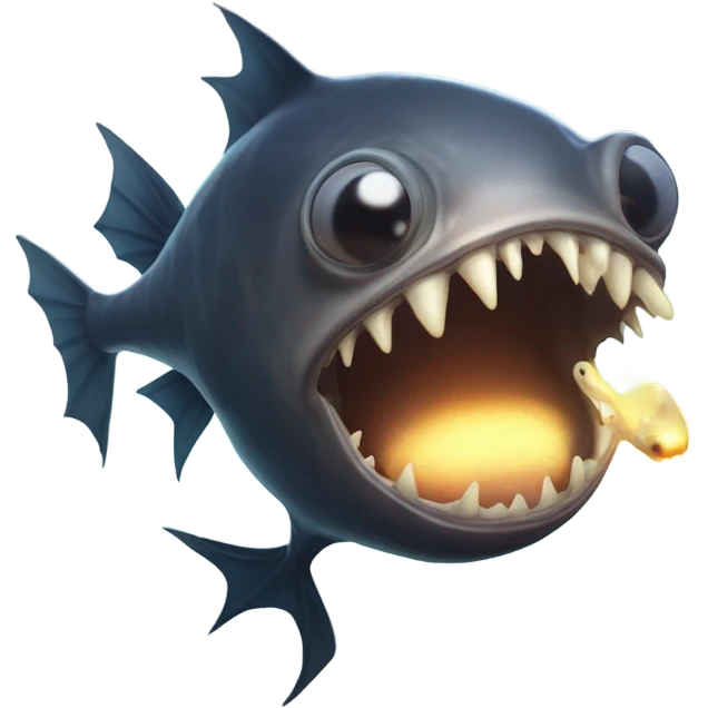 Anglerfish with a glowing lure hanging from its forehead, sharp teeth, and big eyes. emoji