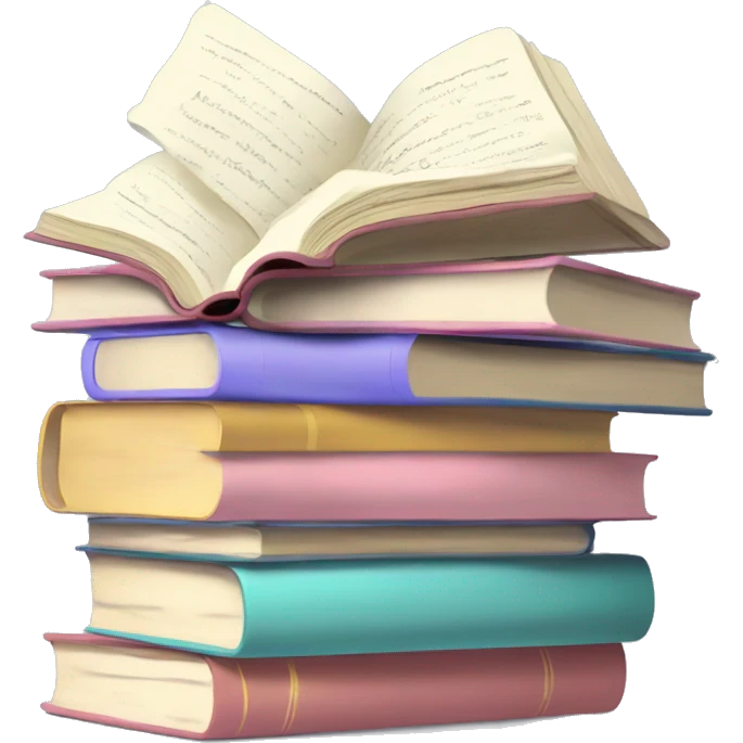 Create an emoji of a stack of books and an open notebook with pastel colors, representing books being read and annotated. emoji