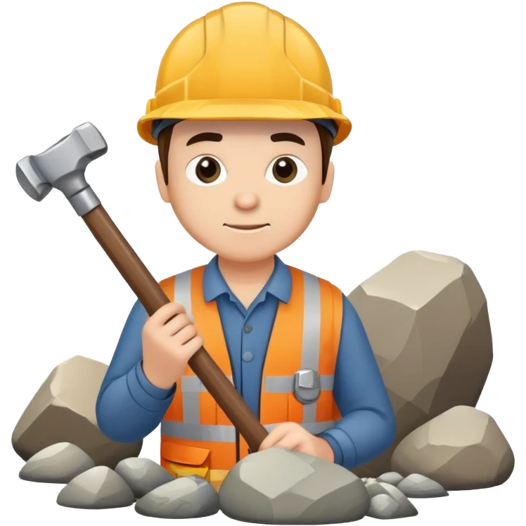 Geologist with hammer examining rocks in the Khibiny mountains emoji
