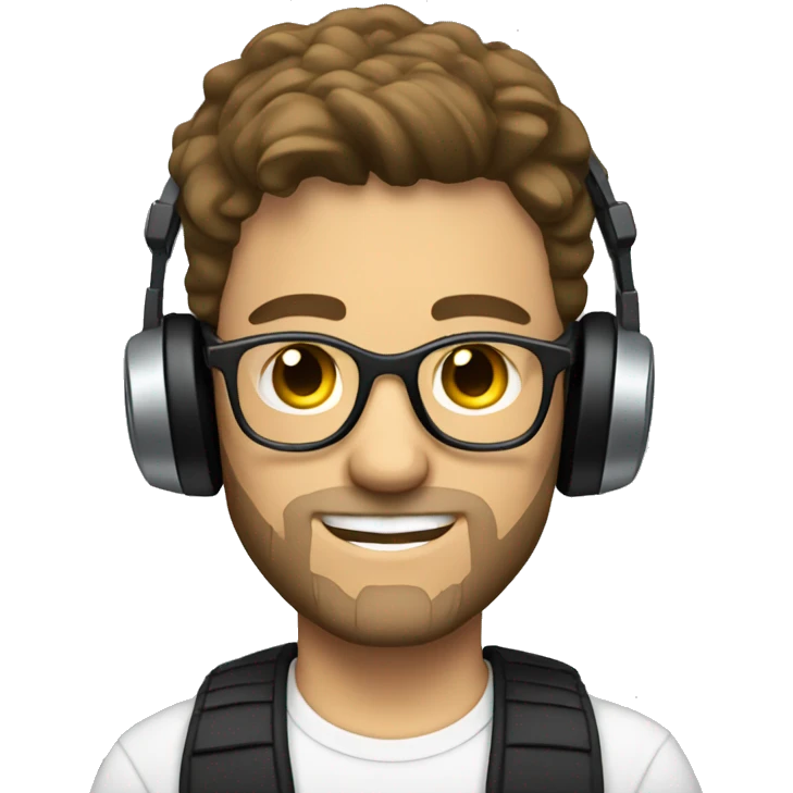 White Man with brown hair stubble and glasses DJing emoji