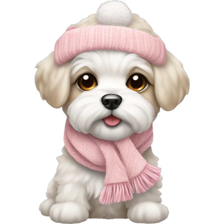 schichon winter puppy with pale pink christmas hat and scarf emoji