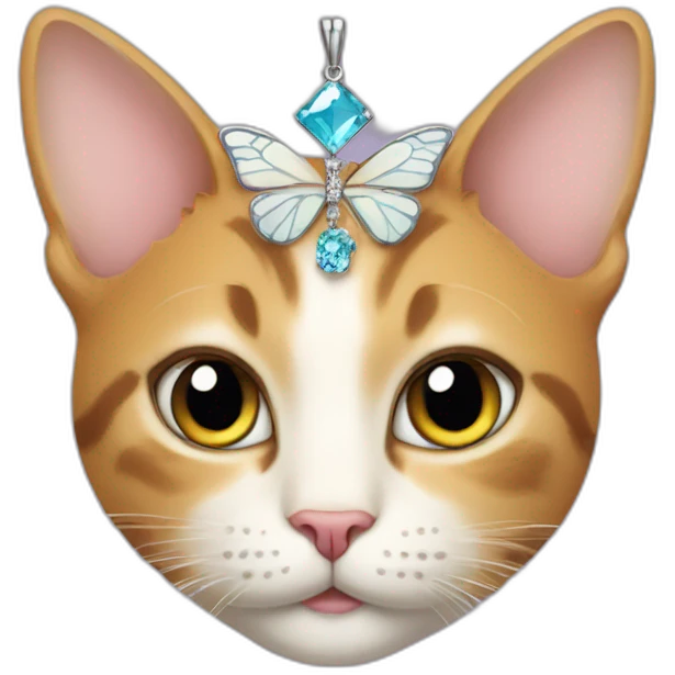 cat wearing a tiara and necklace with a butterfly shaped pendant emoji